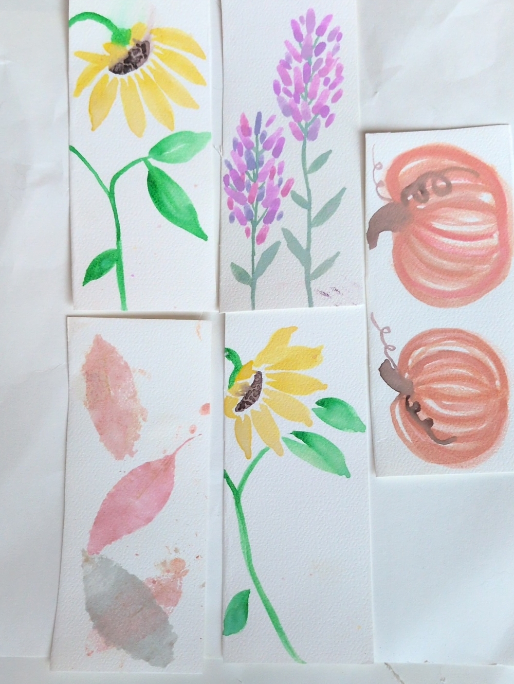 3 For $10 Hand Painted Watercolor Floral & Pumpkin Bookmarks